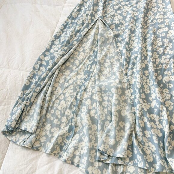 Reformation Zoe Midi Skirt Blue Floral Slit Front Women’s Size 2 - Picture 3 of 9